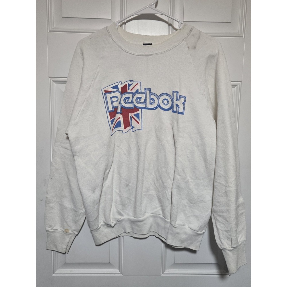 Vintage Reebok Sweatshirt Pullover Womens Size Medium White Big‎ Logo